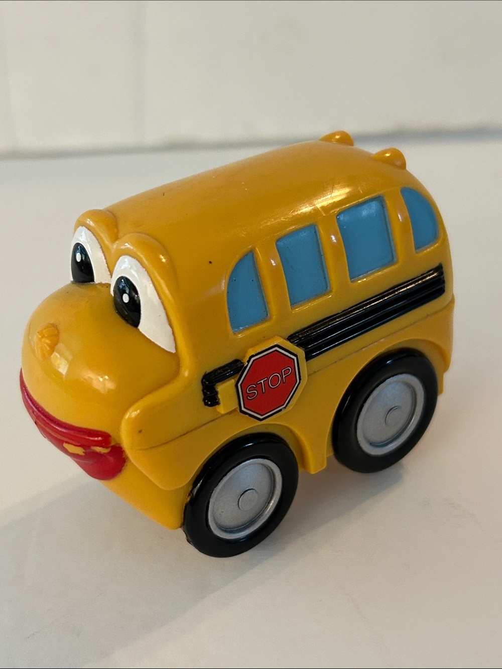 vintage ERTL Preschool "Bumbletown" yellow School Bus chunky plastic with face